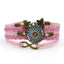 Retro Bohemian Mandala Glass Inlay Butterfly Leather Layered Bracelet