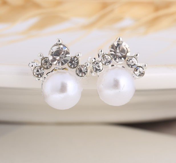 Asymmetric Rhinestone & Pearl Butterfly Stud Earrings - Korean Fashion Trend