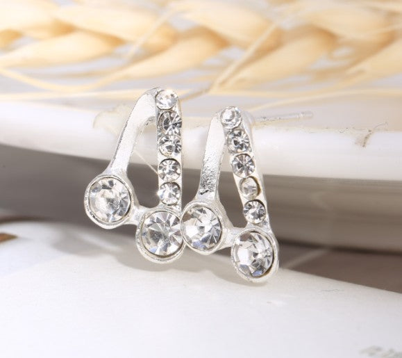 Asymmetric Rhinestone & Pearl Butterfly Stud Earrings - Korean Fashion Trend