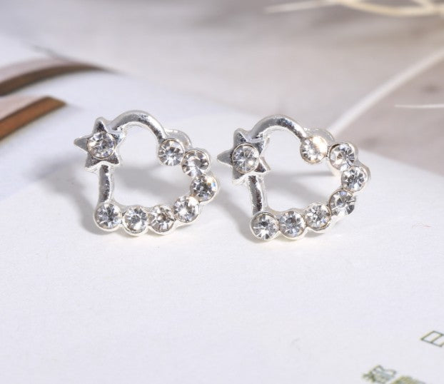 Asymmetric Rhinestone & Pearl Butterfly Stud Earrings - Korean Fashion Trend