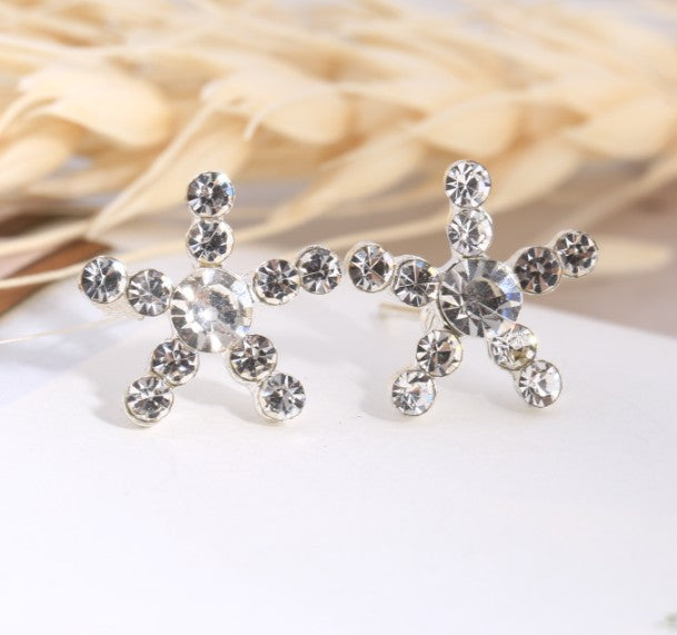 Asymmetric Rhinestone & Pearl Butterfly Stud Earrings - Korean Fashion Trend