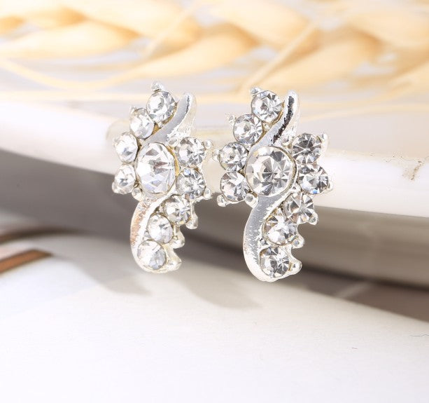 Asymmetric Rhinestone & Pearl Butterfly Stud Earrings - Korean Fashion Trend