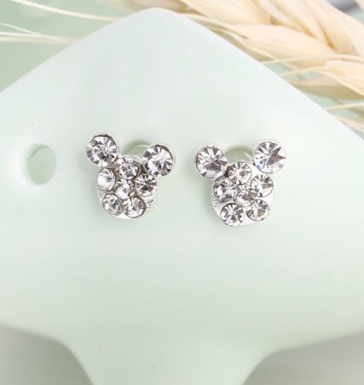 Asymmetric Rhinestone & Pearl Butterfly Stud Earrings - Korean Fashion Trend