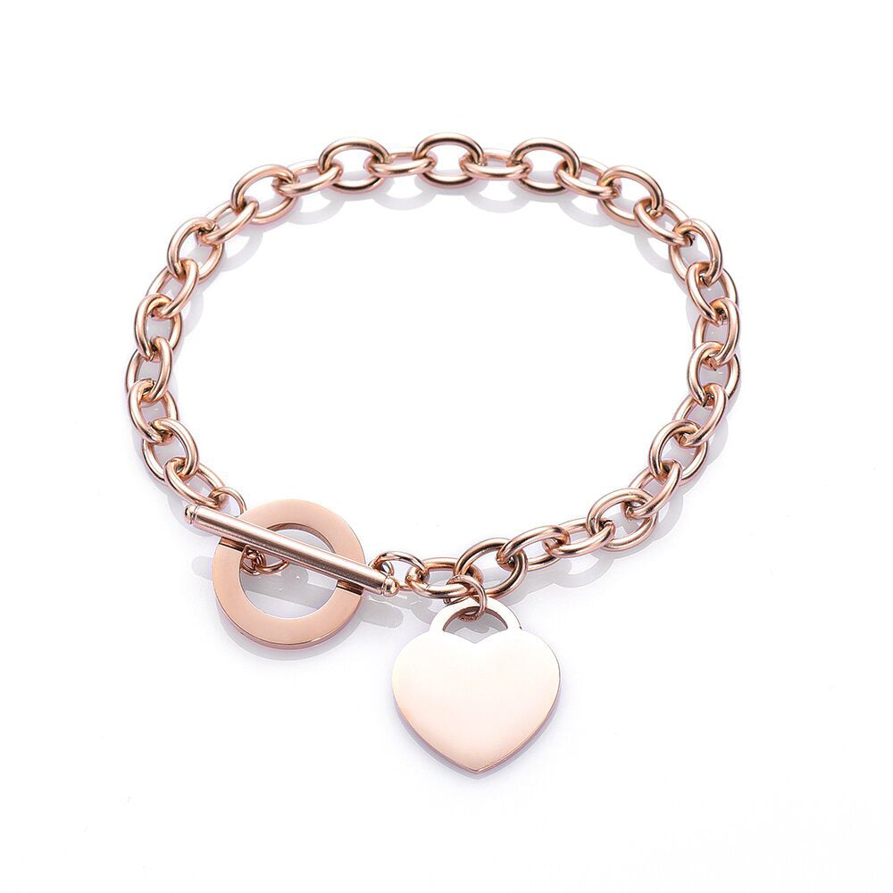 Fashion Love Heart Stainless Steel Rose Gold Bracelet - T-shaped Titanium Steel Design