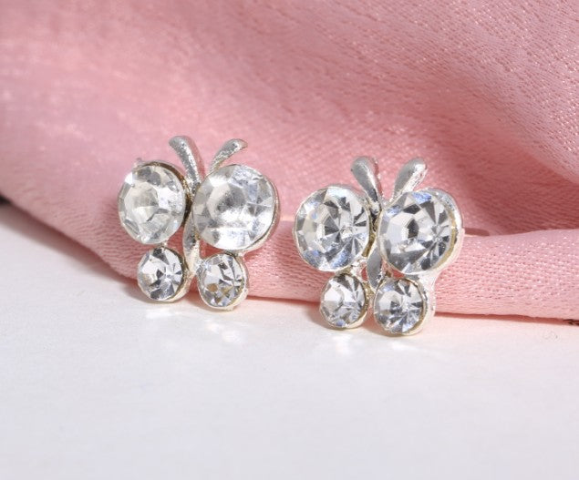 Asymmetric Rhinestone & Pearl Butterfly Stud Earrings - Korean Fashion Trend