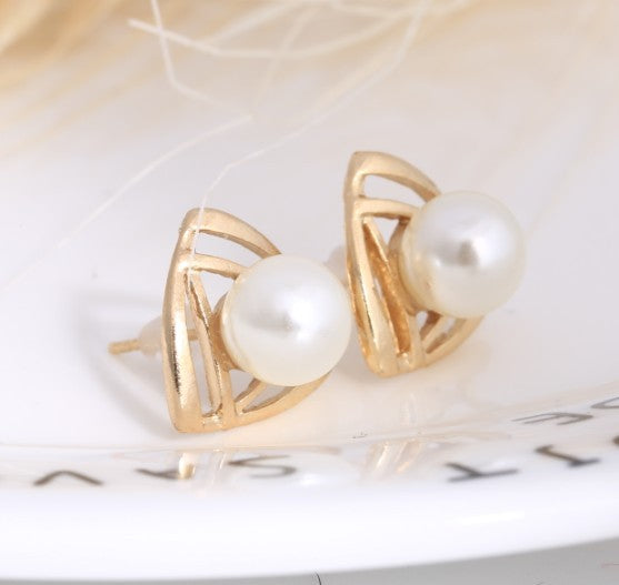 Asymmetric Rhinestone & Pearl Butterfly Stud Earrings - Korean Fashion Trend