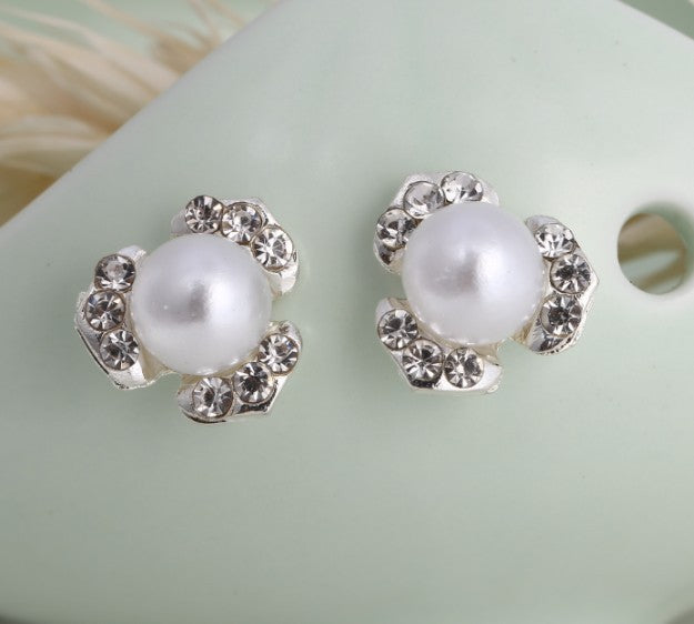 Asymmetric Rhinestone & Pearl Butterfly Stud Earrings - Korean Fashion Trend