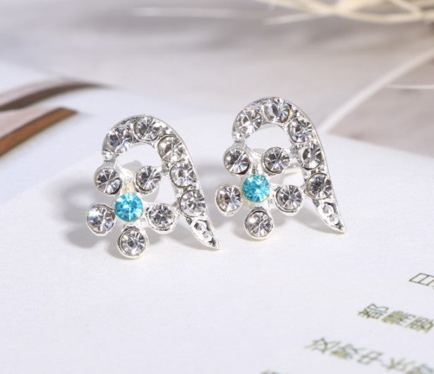 Asymmetric Rhinestone & Pearl Butterfly Stud Earrings - Korean Fashion Trend