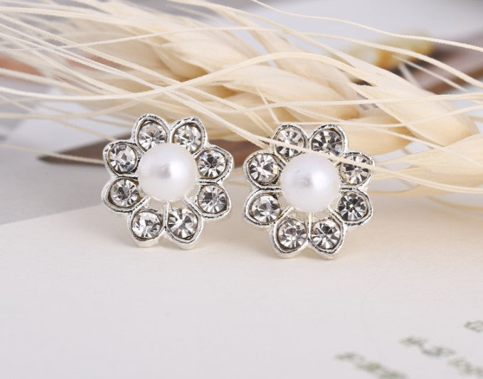 Asymmetric Rhinestone & Pearl Butterfly Stud Earrings - Korean Fashion Trend