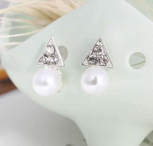 Asymmetric Rhinestone & Pearl Butterfly Stud Earrings - Korean Fashion Trend