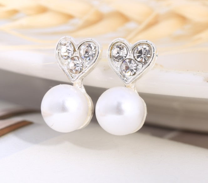 Asymmetric Rhinestone & Pearl Butterfly Stud Earrings - Korean Fashion Trend