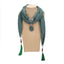 Women's Elegant Cotton Tassel Scarf with Ceramic Bead Peacock Pendant