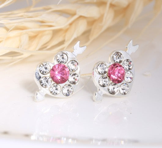 Asymmetric Rhinestone & Pearl Butterfly Stud Earrings - Korean Fashion Trend