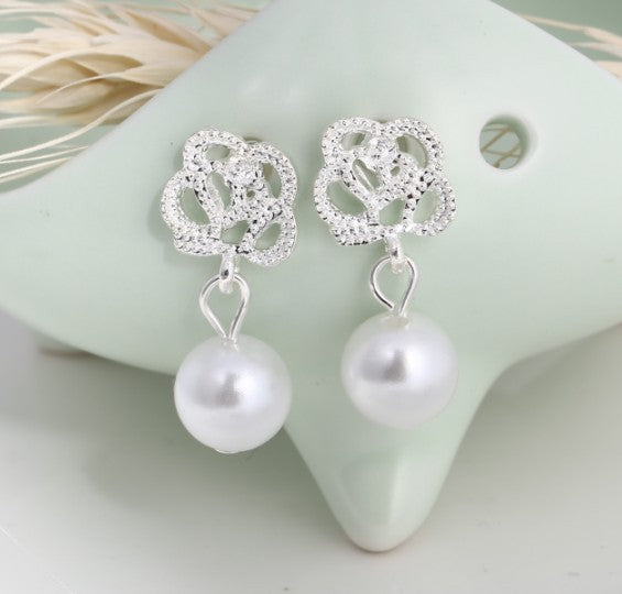 Asymmetric Rhinestone & Pearl Butterfly Stud Earrings - Korean Fashion Trend