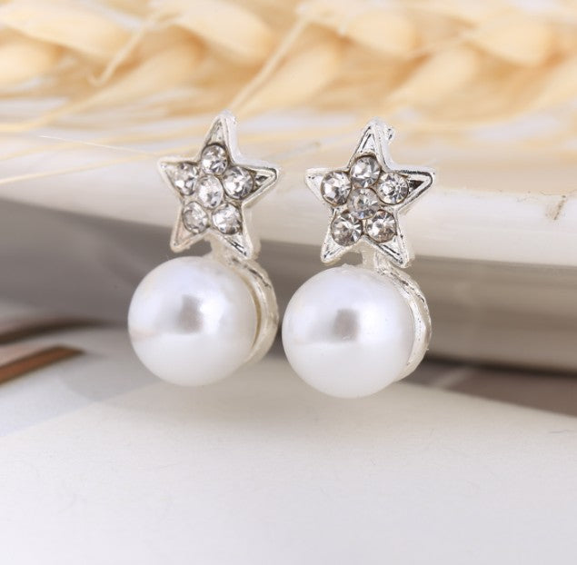 Asymmetric Rhinestone & Pearl Butterfly Stud Earrings - Korean Fashion Trend