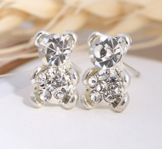 Asymmetric Rhinestone & Pearl Butterfly Stud Earrings - Korean Fashion Trend