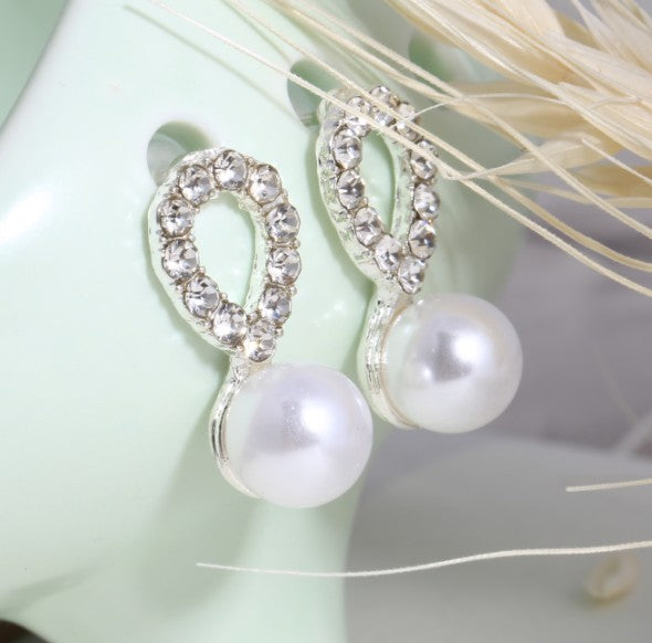 Asymmetric Rhinestone & Pearl Butterfly Stud Earrings - Korean Fashion Trend