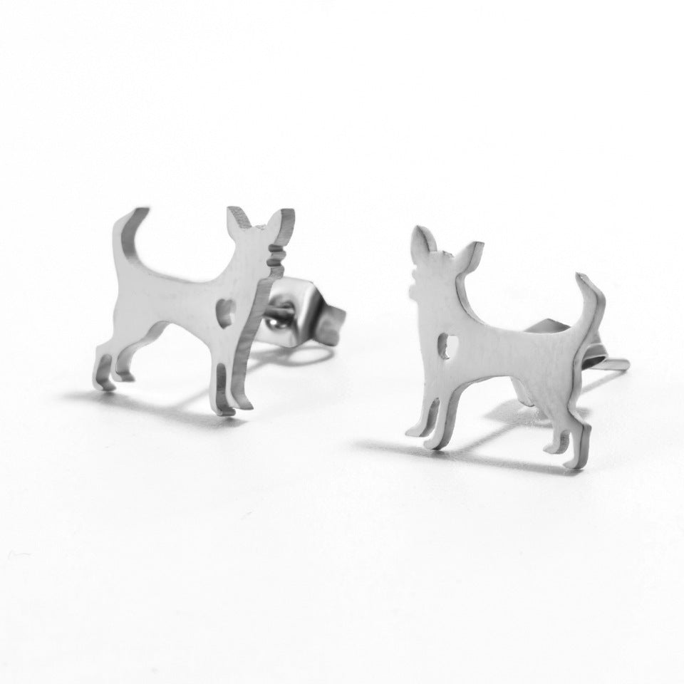 Simple Dog Stainless Steel Stud Earrings Wholesale