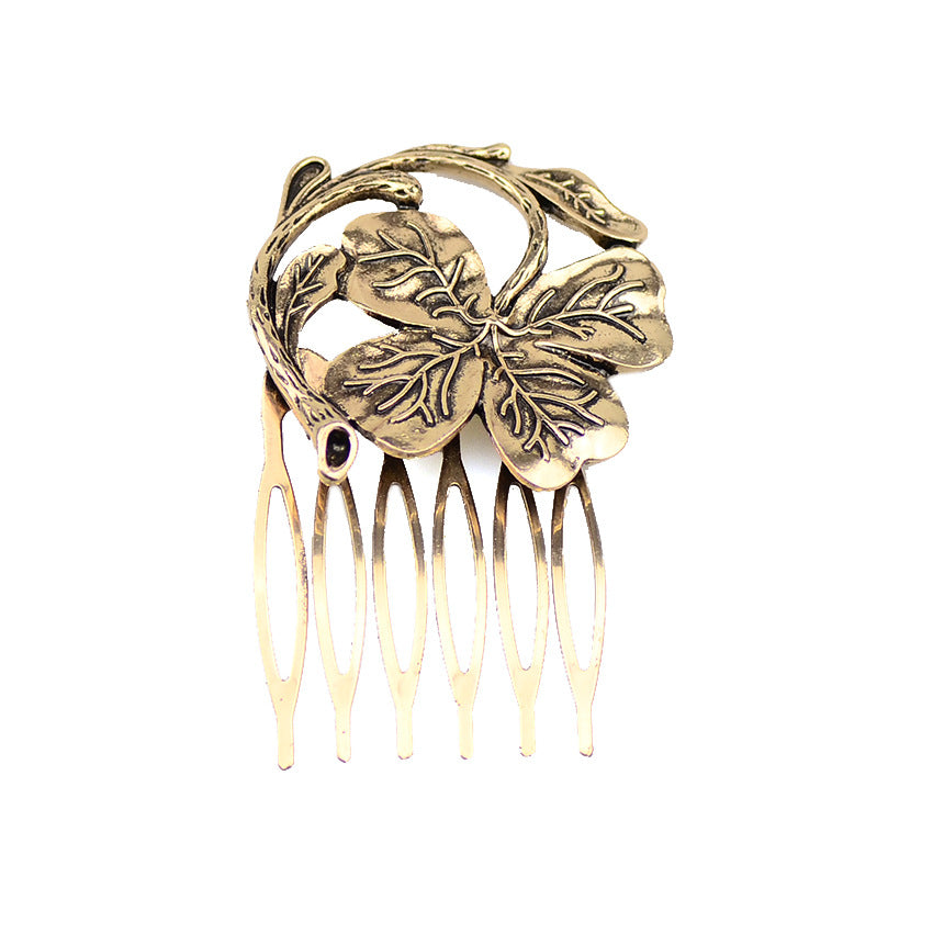 Retro Diamond Pearl Leaf Hair Comb Clip