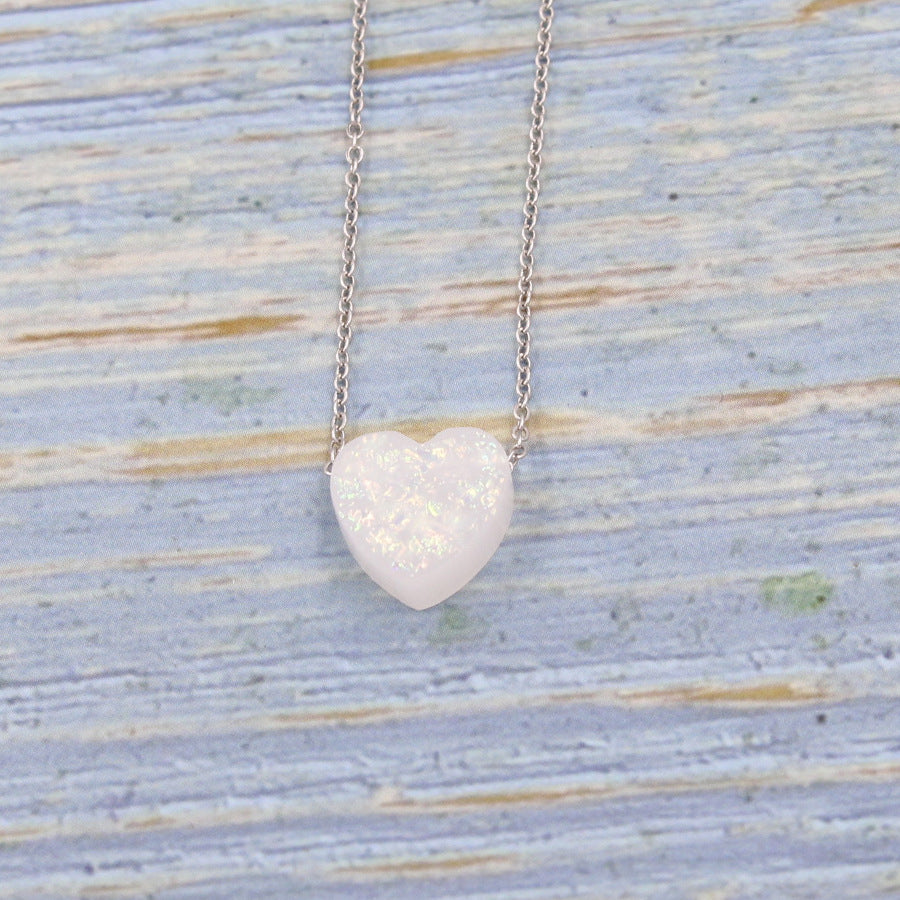 Simple Heart Shape Opal Pendant Women's Necklace