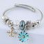 Fashion Flower Alloy Beaded Rhinestone Pendant Open Cuff Bracelet