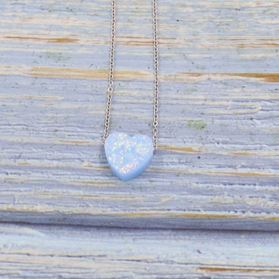 Simple Heart Shape Opal Pendant Women's Necklace