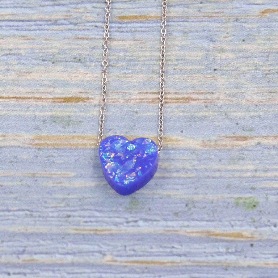 Simple Heart Shape Opal Pendant Women's Necklace