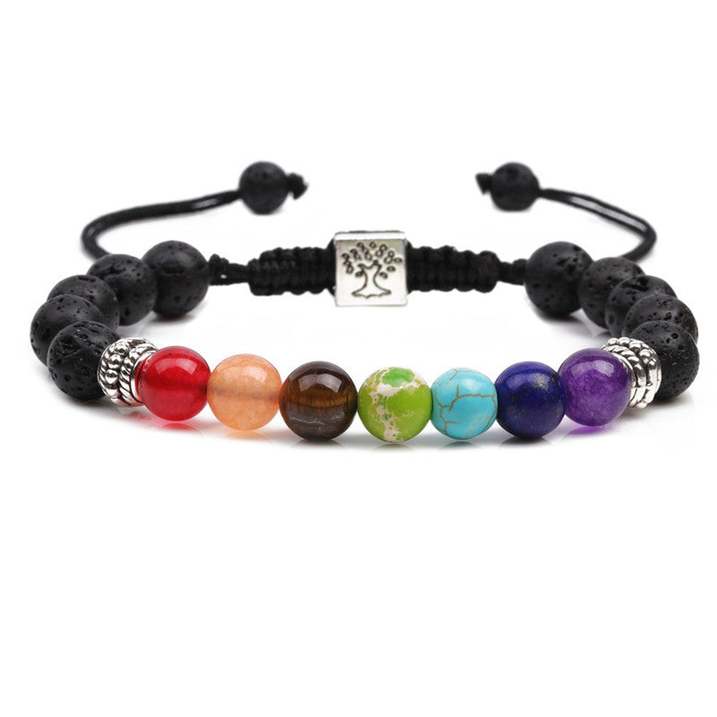 Seven Chakra Lava Stone Tree of Life Woven Bracelet