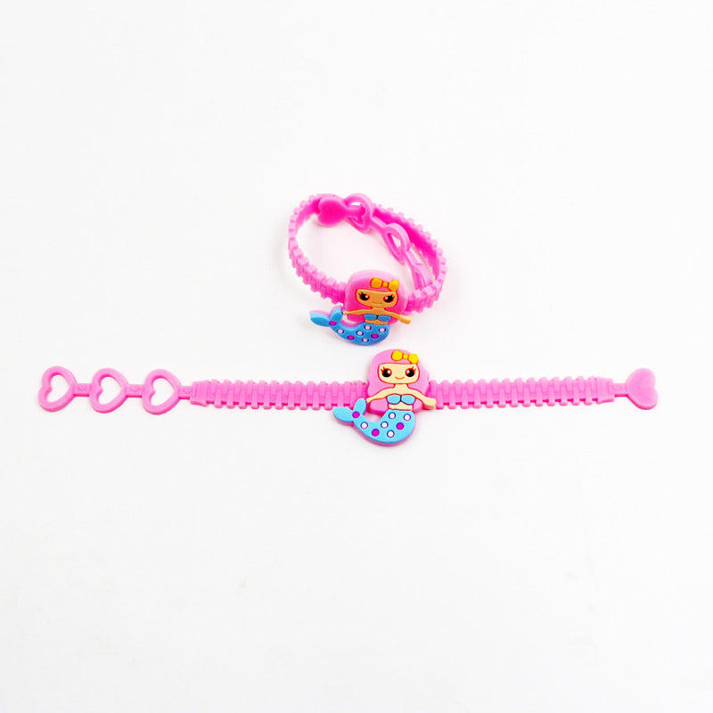 Geometric Resin Epoxy Bangle and Mermaid PVC Children's Bracelet Set