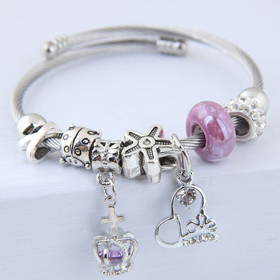 Hip-hop Geometric Crown Stainless Steel Zircon Charm Bracelet