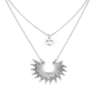 Novelty Star Alloy Double Layer Rhinestone Fan Pendant Necklace