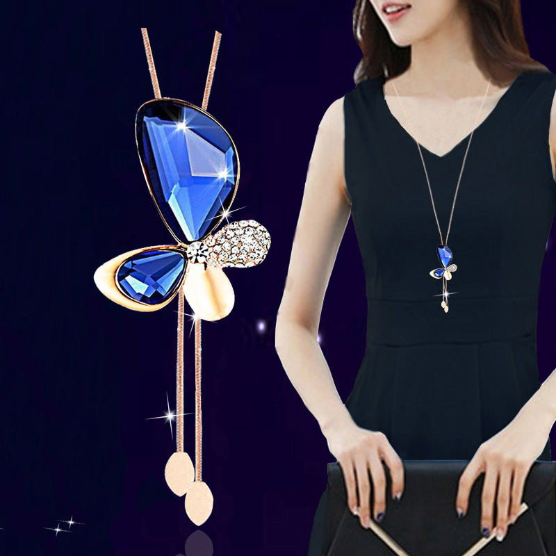 Classic Crystal Gemstone Women's Sweater Pendant Necklace