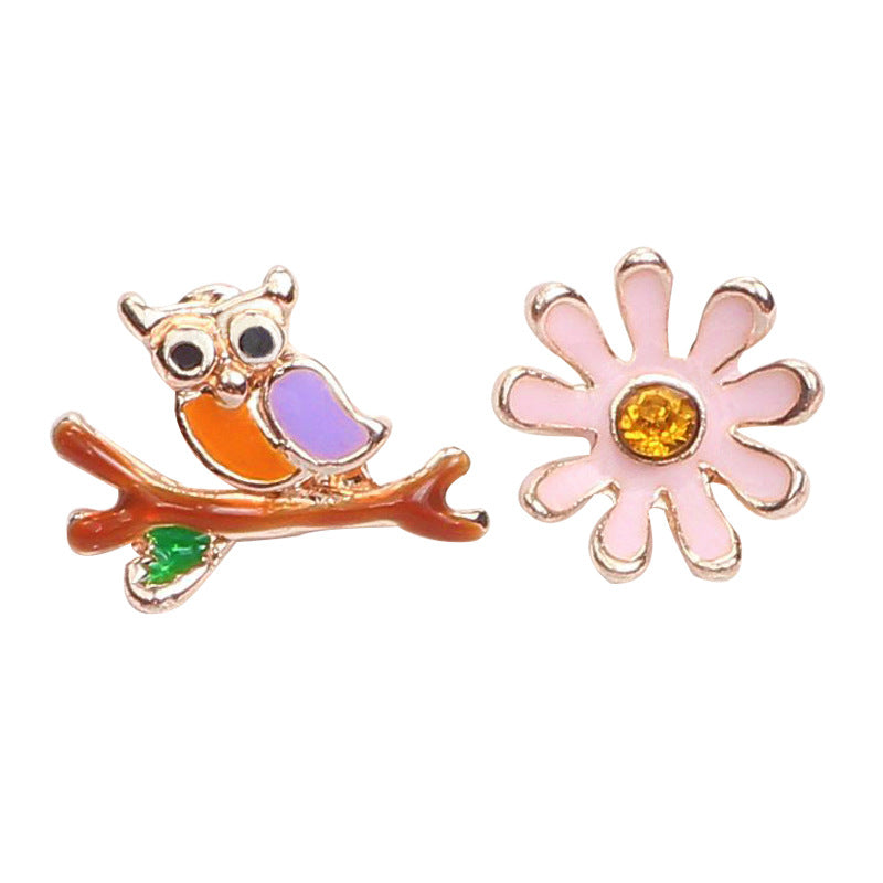 Cute Animal Enamel Inlay Diamond Stud Earrings for Women - Flamingo, Parrot, Unicorn Design