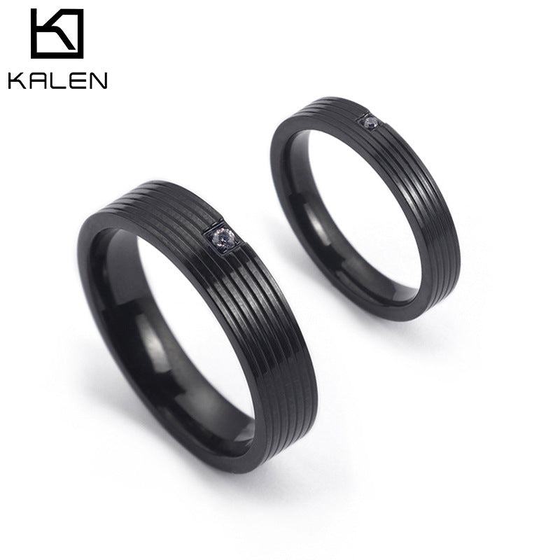 Simple Geometric Titanium Steel Couple Rings Set