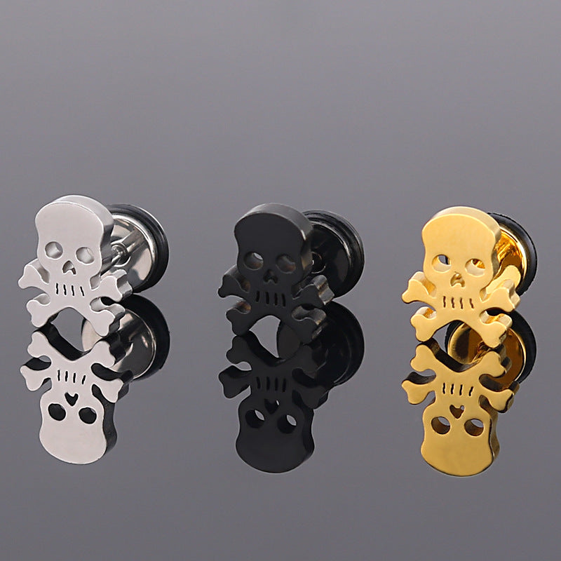 Retro Punk Skull Stainless Steel Stud Earrings for Men