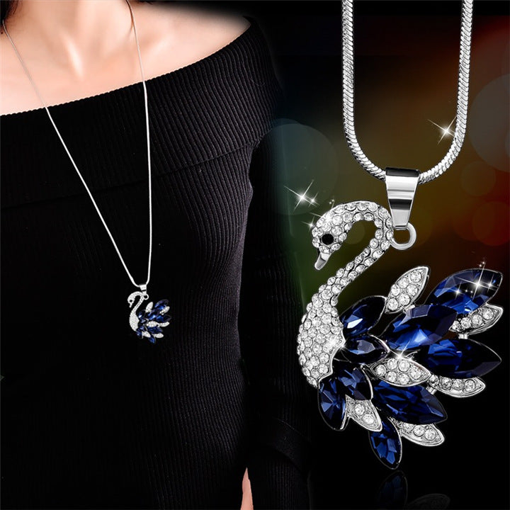 Classic Crystal Gemstone Women's Sweater Pendant Necklace