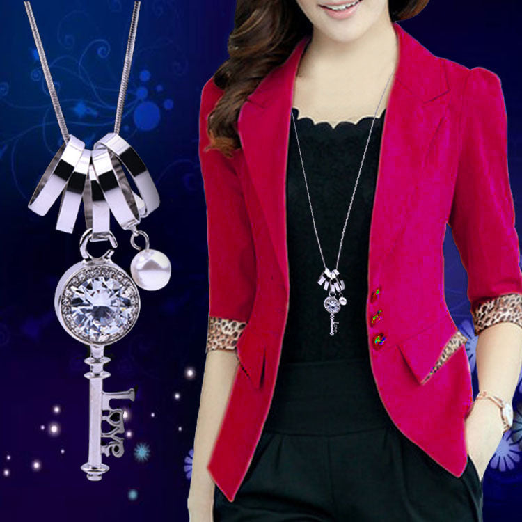 Classic Crystal Gemstone Women's Sweater Pendant Necklace