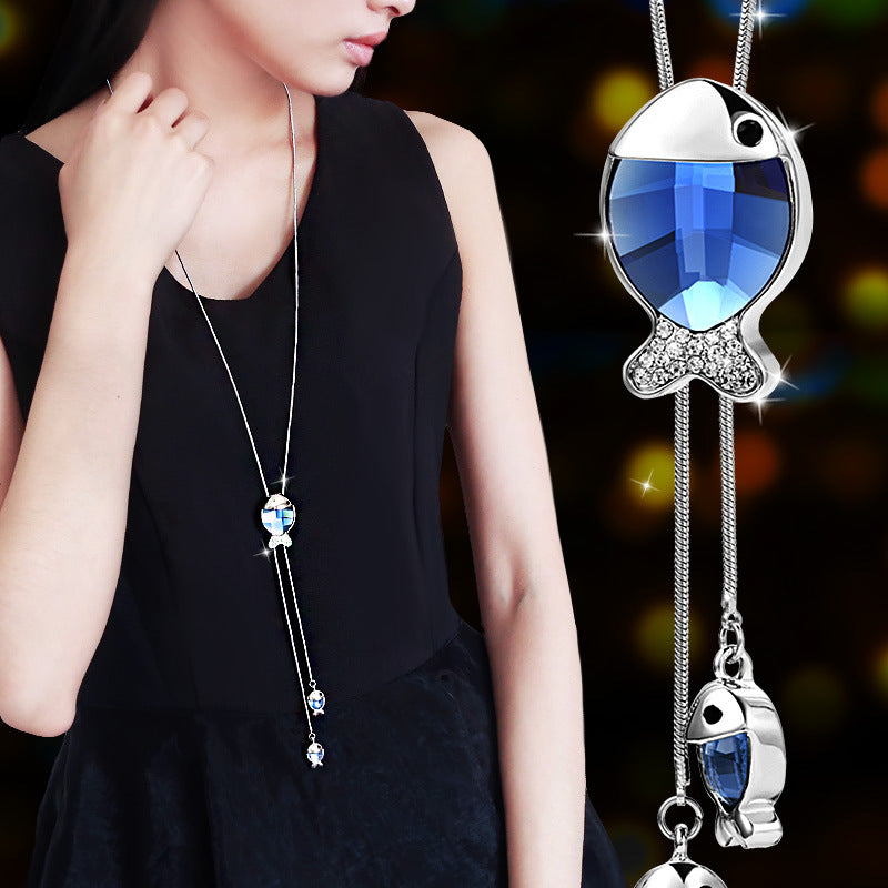 Classic Crystal Gemstone Women's Sweater Pendant Necklace