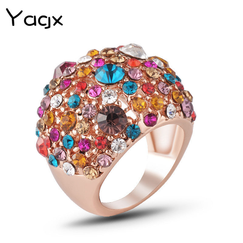 Luxurious Bohemian Geometric Zircon Alloy Colorful Statement Rings