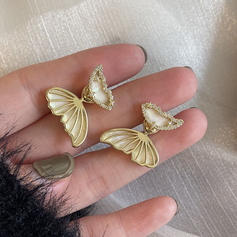 925 Silver Butterfly Fishtail Pearl Stud Earrings for Women