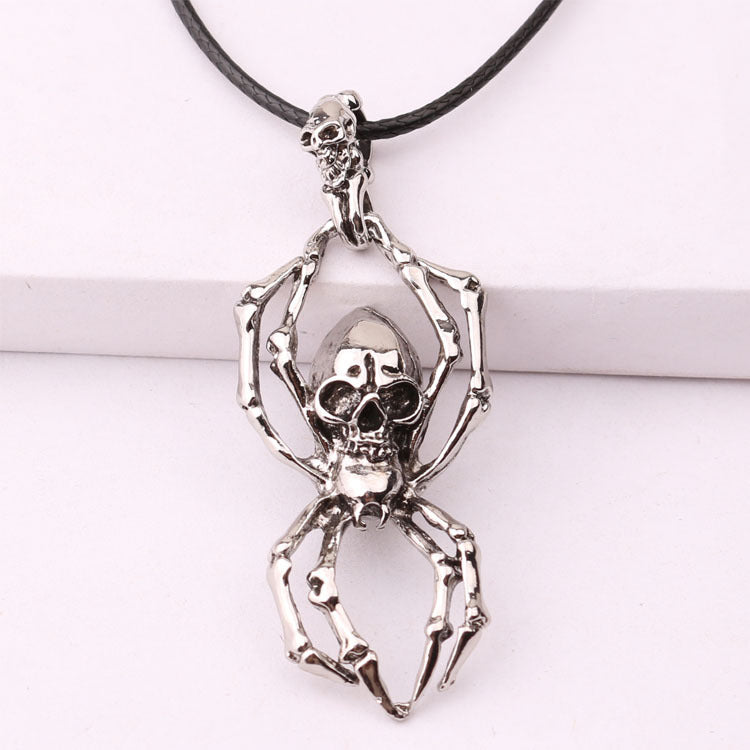 Men's Retro Skull Pendant Necklace - Punk Style Alloy with Leather Cord