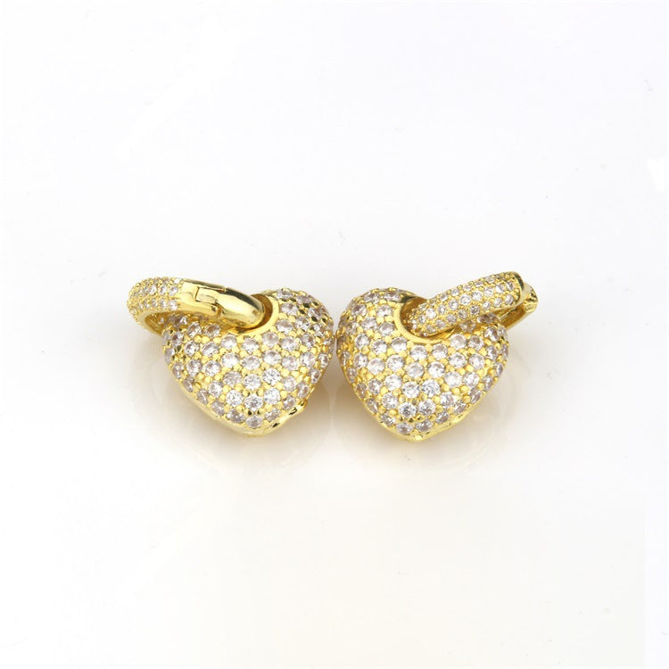 Simple Heart Zircon Gold-Plated Copper Earrings