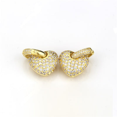 Simple Heart Zircon Gold-Plated Copper Earrings