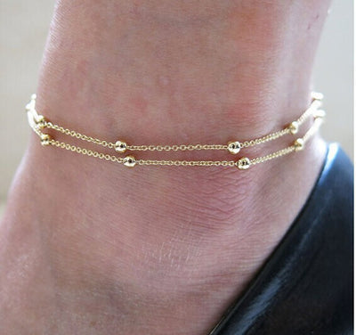 Fashion Double Layer Beaded Chain Women's Anklet