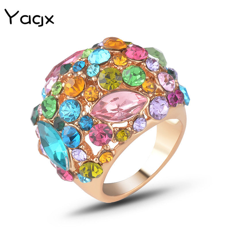 Elegant Geometric Rhinestone Alloy Statement Ring for Women