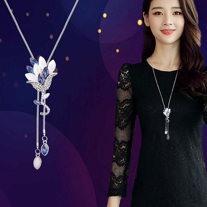 Classic Crystal Gemstone Women's Sweater Pendant Necklace