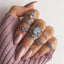 Vintage Bohemian Lotus Gemstone Silver Plated Women's Ring Set - 8 Piece Open Rings with Turquoise and Artificial Diamonds