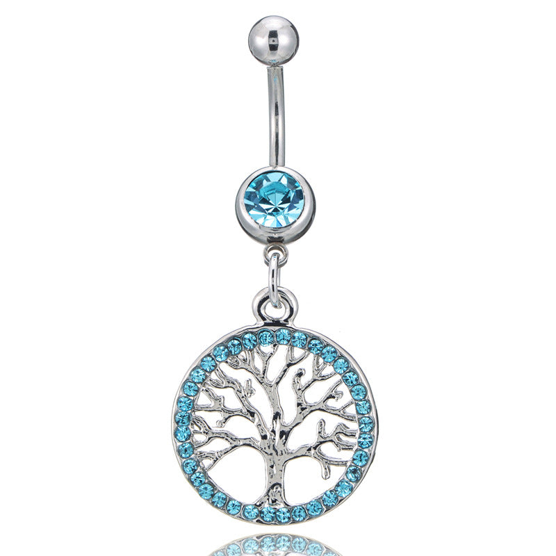 Diamond-Encrusted Lucky Tree Surgical Steel Navel Ring