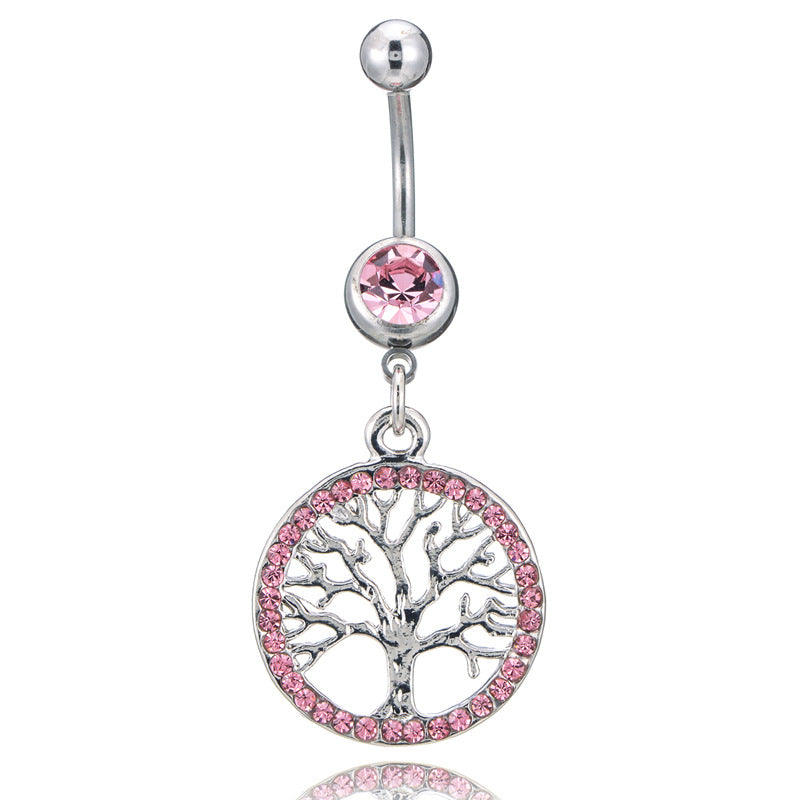 Diamond-Encrusted Lucky Tree Surgical Steel Navel Ring