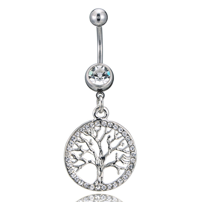 Diamond-Encrusted Lucky Tree Surgical Steel Navel Ring